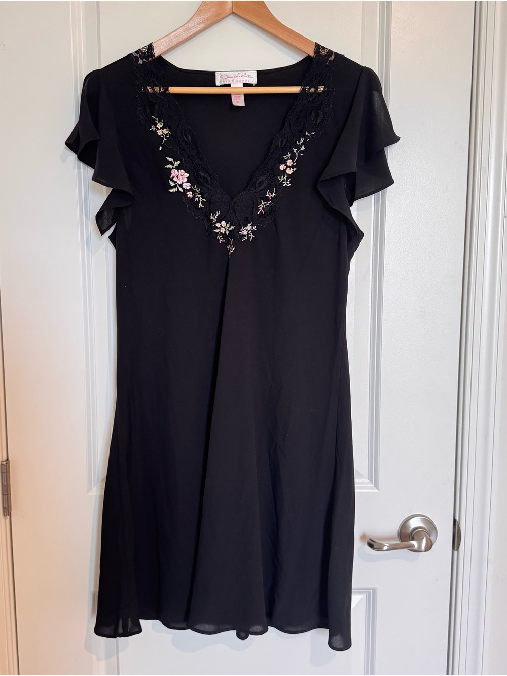 Oscar De La Renta Pink Label Black Lace Floral Nightgown Bridal Slip Dress Sz XL